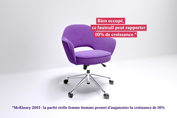 Affiche des Assises de la parité 2021 avec un slogan faisant référence à étude du cabinet McKinsey de 2015 qui montre que la parité réelle femme-homme permet d'augmenter la croissance de 10%.