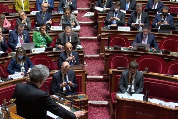 Le commissaire européen Thierry Breton à l'hémicycle du palais du Luxembourg (Sénat).